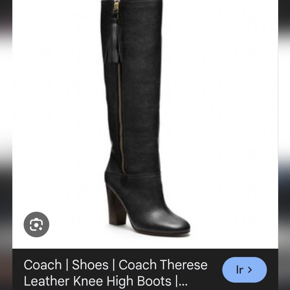 Coach Black Leather Knee-High Tassel Zip Boots